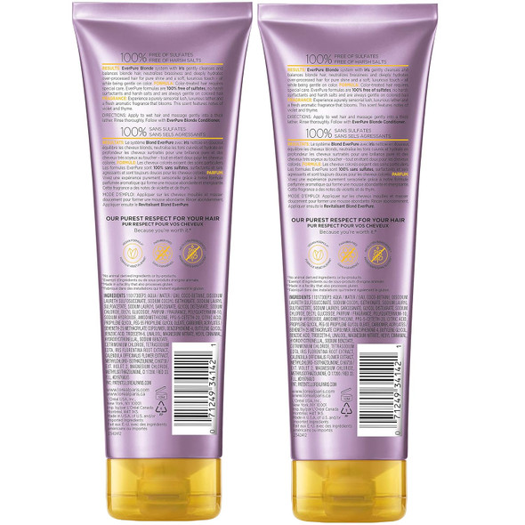 L'Oreal Paris Blonde Sulfate Conditioner For Color-Treated Hair Neutralizes Brass + Balances Everpure 8.5 Fl Oz (Packaging May Vary)