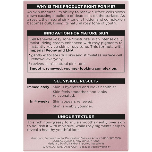 L'Oreal Paris Age Perfect Rosy Tone Anti-Sagging Face Moisturizer Re & Revive Healthy Tone 1.7 Oz (Packaging May Vary)