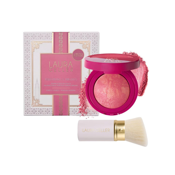 Laura Geller York Baked Blush-N-Brighten Marbleized Blush For Cheeks - Pink Grapefruit - Satin Finish - Buildable Color