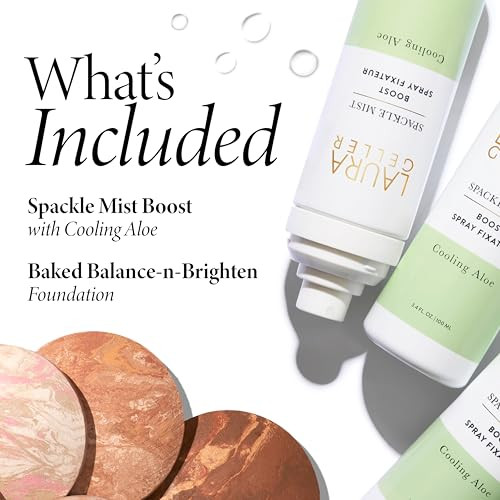 Laura Geller York Baked Balance-N-Brighten Powder Foundation Light + Spackle Mist Boost With Cooling Aloe