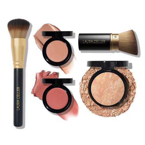 Laura Geller The Wonder Balm Heroes Kit (5Pc) - Hydrating Beauty Balm For Face + Retractable Angled Kabuki Brush + Wonder Brush + Baked Balance-N-Brighten Foundation Light