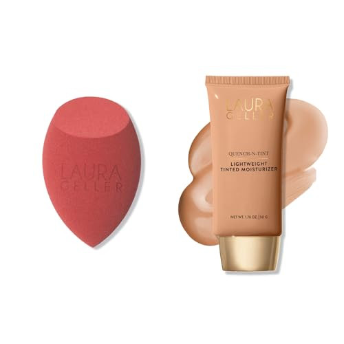 Laura Geller Quench-N-Tint Hydrating Lightweight Tinted Moisturizer Medium + Latex- Full Face Makeup Blending Sponge - Sheer Foundation For Daily Use