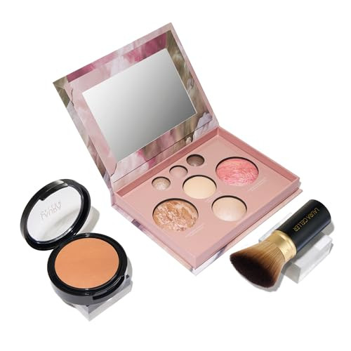 Laura Geller York Baked Starter Kit - Full Coverage: Double Take Powder Foundation Sand And Best Of The Best Face Palette And Retractable Angled Kabuki Brush