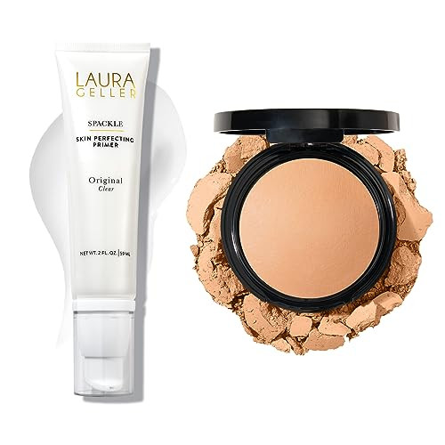 Laura Geller York Baked Double Take Powder Foundation Golden Medium + Spackle Super-Size Skin Perfecting Makeup Primer With Hyaluronic Acid Original