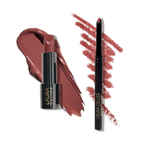 Laura Geller York Modern Classic Duo - Lipstick + Lip Liner - Ultra-Rich Color - Luxurious And Lightweight - Cream Finish (01 Red Radiance Lipstick + Ritzy Red Lip Liner)