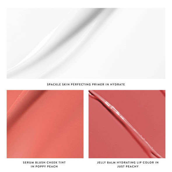 Laura Geller York Hydration Heroes Kit: Spackle Primer Hydrate + Jelly Balm Tinted Lip Balm In The Buff + Serum Blush Cheek Tint (In The Buff Lip Balm + Practical Pink Blush)