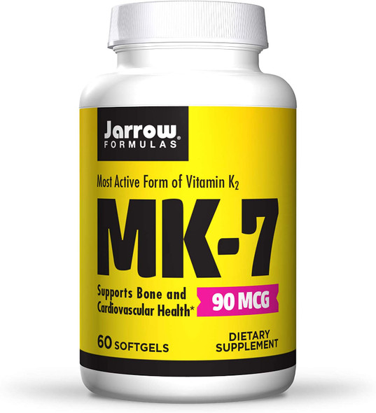 Jarrow Formulas MK-7 90 mcg - 60 Softgels - Superior Vitamin K Product for Building Strong Bones - Supports Heart & Cardiovascular Health - 60 Servings