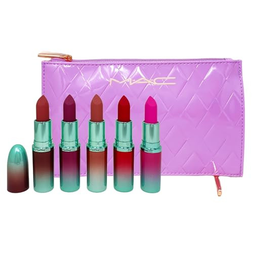 Mã‚·Aã‚·C Cosmetics Holiday Exclusive Less Is Bore 6 Piece Set Ã¢‚¬Œ 5 Full-Size Mã‚·Aã‚·Cximal Silky Matte Lipsticks + Purple Makeup Bag