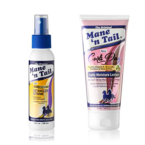 Mane 'N Tail Extreme Detangler (3.4 Oz) + Curls Day Daily Lotion (6.5 Oz) Ã¢‚¬Œ Biotin Infused Curl Defining Tangle- Strengthening Formula