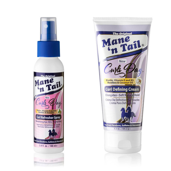 Mane 'N Tail: Curls Day Spray (3.4 Oz) + Enhancing Smoothie (6.5 Oz) With Biotin Vitamin And B5 Rooibos & Avocado Revitalizing Hair Milk Fights Frizz