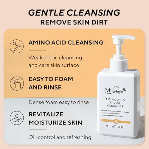 Mashata Amino Acid Facial Cleanser - 10.14Oz Gentle Foaming Face Wash For Oily Sensitive And Acne-Prone Skin - Hydrating Vegan Skincare With Natural Ingredients