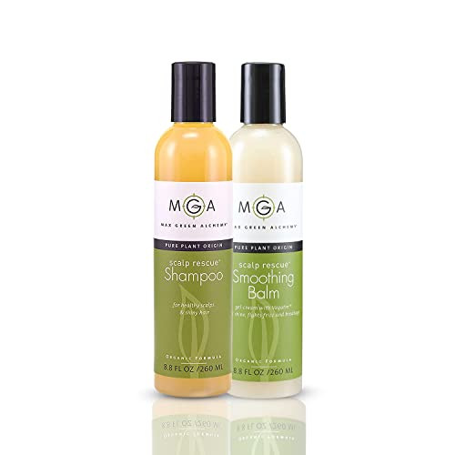Mga Vegan Hair Shampoo & Smoothing Balm - Scalp Rescue Organic Formula For Nourishing Creamy Curly Hair Care Products For Men & Women Alcohol Silicone & Sulfate Color Safe 8.8Oz