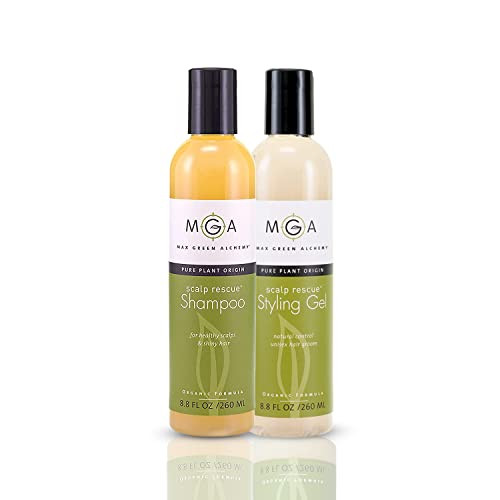 Mga Vegan Hair Shampoo & Hair Styling Gel - Scalp Rescue Organic Formula For All Type Of Hair Curly Hair Care Products For Men & Women Alcohol Silicone & Sulfate Color Safe 8.8Oz