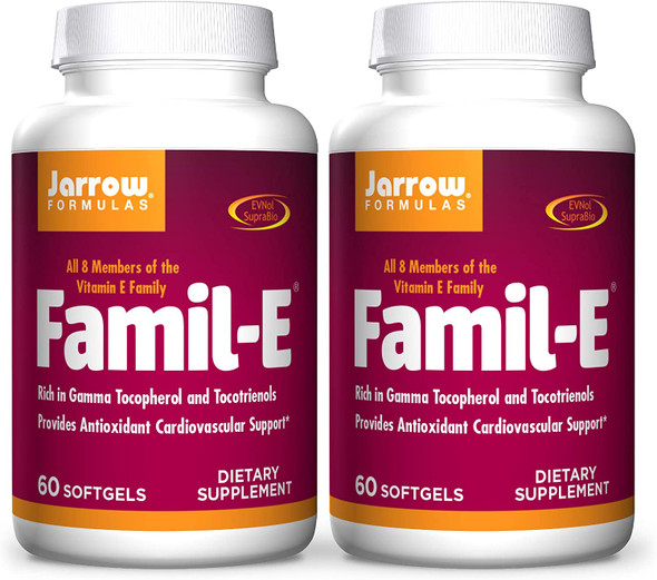 Jarrow Formulas Famil-E - 60 Softgels, 2 Pack - Promotes Heart & Cardiovascular Health - Contains All 8 Members Of The Vitamin E Family - Rich In Gamma Tocopherol & Tocotrienols - 120 Total Servings