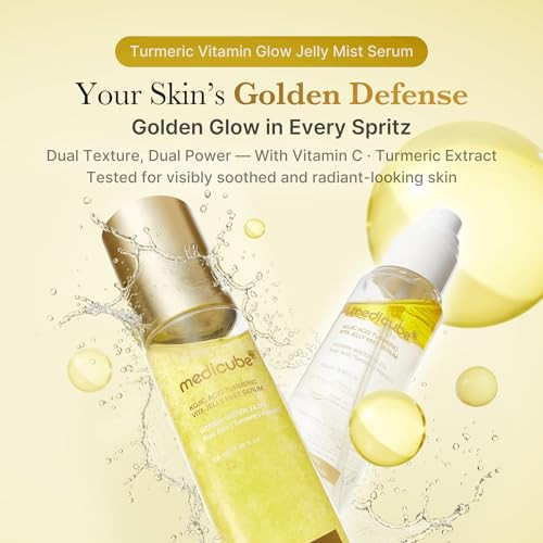 Medicube Turmeric Vitamin Gold Jelly Mist Serum 2-In-1 Daily Facial Spray And Serum With Vitamin C Turmeric Panthenol For Hydrating Calming Care Lightweight Refreshing Mist Korean Skincare