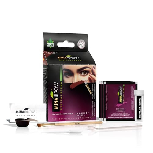 Minaibrow Henna Hair Color Semi Permanent Henna Kit (Burgundy)