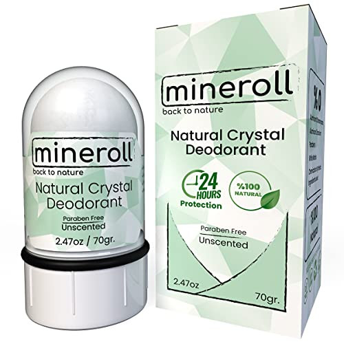 Mineroll Natural Crystal Deodorant Stone Vegan & Cruelty- Deodorant For Women And Men Unscented 24 Hour Protection Non-Staining No White Marks