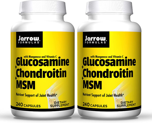 Jarrow Formulas Glucosamine + Chondroitin + MSM - 240 Capsules, Pack of 2 - Nutrient Support of Joint Health - with Vitamin C & Manganese - 120 Total Servings