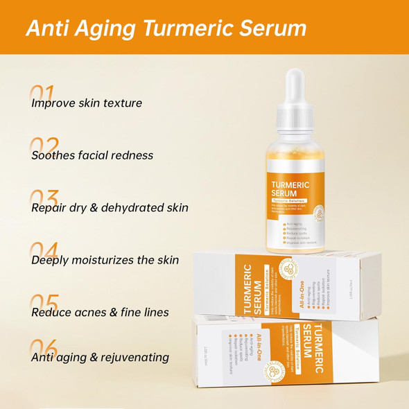 Mopayzer Turmeric Serum For Face 30 Ml/ 1 Pcs Anti Aging Turmeric Facial Serum Turmeric Oil Moisturizes & Firms Skin Reduces Wrinkles & Fine Lines Skin Care Essence For Dryness Hydrates Face