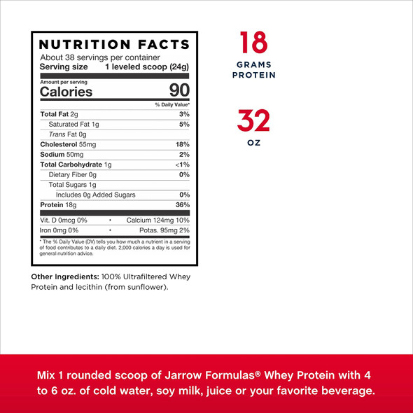 Jarrow Formulas Whey Protein, Unflavored - 908G Powder - Supports Muscle Development - Rich In Bcaas - Approx. 38 Servings