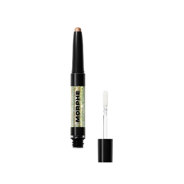 Morphe Mixed Signals Dual-Ended Eyeshadow Stick - Cream Eyeshadow Pigment & Chrome Liquid Flakes For Bold Layered Eye Makeup Looks - Into It/Over It (0.96 Oz)