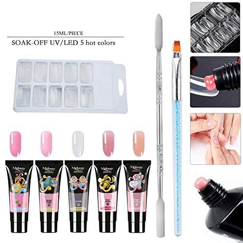 Novobey Poly Nail Gel Kit Includes 5 Colors Quick Drying Nail Builder Poly Nail Gel Nail Brush Model Nail Tips And Nail Scraper Nail Manicure Kit For Nail Enhancement