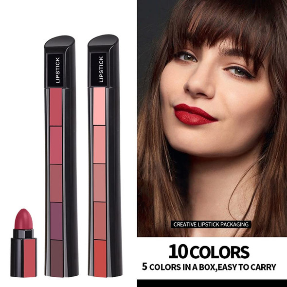 Novobey 5 In 1 Matte Lipstick 5 Colors Combination Velvet Matte Lipsticks High Pigment Long Lasting Hydrated Lip Gloss Lips Cosmetics Makeup (A02)