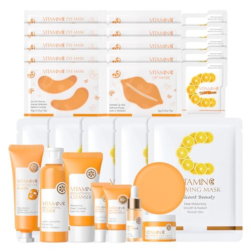 Novobey 28Pcs Vitamin C Skin Care Set Vitamin C Skincare Set For Teenage Girls Facial Kit Daily Care All In One Set Birthdays Mother'S Day S For Girls Women
