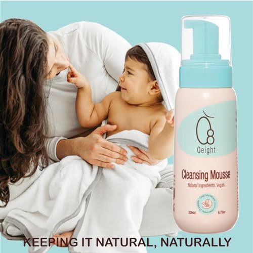 O8 Oeight Cleansing Mousse: Natural Baby Body Wash Foam With Dunaliella Salina Dead Sea Minerals Soothes Softens Energizes Protects Skin 6.76 Oz
