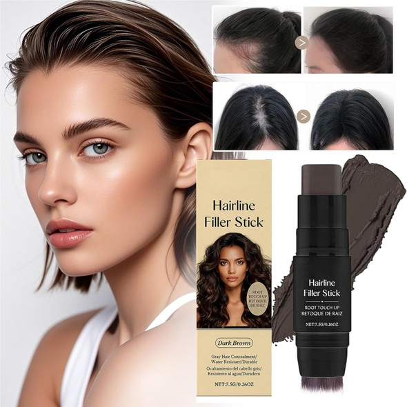 Omexry Dark Brown Root Touch Up - Hairline Grey Hair Coverage Stick Instantly Hair Root Cover Up Dual-Ended Roots Filler Stick For Women & Men Natural Look & Mess- Application (Dark Brown)