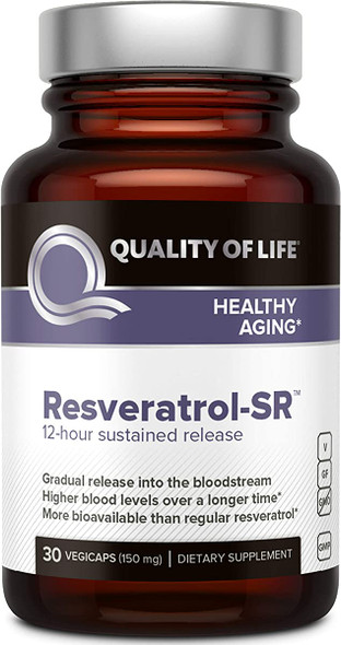 Quality of Life - Powerful Anti Aging - All Natural Formula Resveratrol SR - 30 Vegicaps