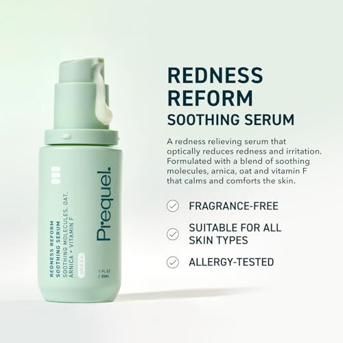 Prequel Skin Redness Reform Calming Serum For Face. Advanced Clinical Optical Corrector For Redness And Discomfort. Soothing Face Serum With Oat Extract For Sensitive Skin. 1Oz Pump