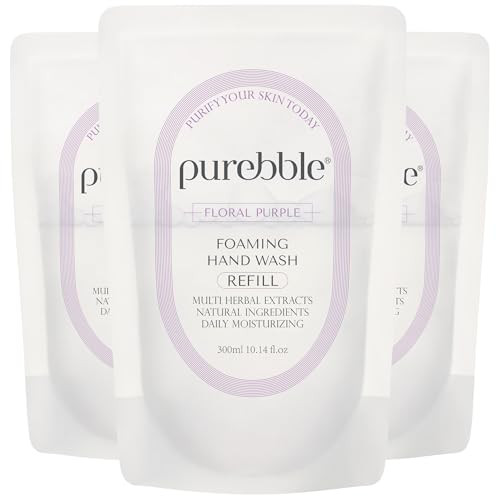 Purebble Foaming Hand Soap Floral Purple 10.14Fl.Oz (Refill Pack Of 3) With Hyaluronic Acid Floral Scent For Kitchen And Bathroom Cruelty Sulfate