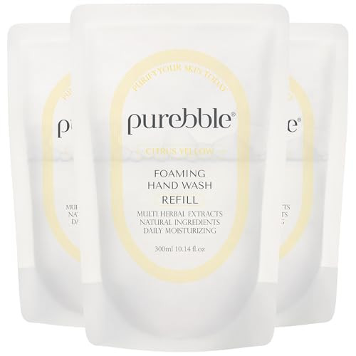 Purebble Foaming Hand Wash Citrus Yellow 10.14Fl.Oz (Refill Pack Of 3) With Hyaluronic Acid Lemon Scent For Kitchen And Bathroom Cruelty Sulfate