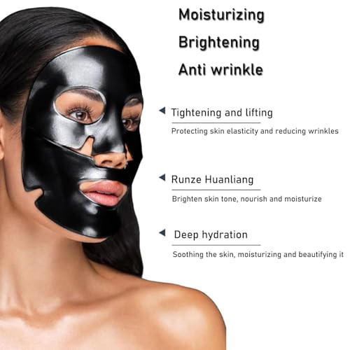 Reepic Cosmer Bio-Collagen Face Mask - Deep Collagen Wrinkle Lifting Mask - Pack Of 5 Black Facial Masks For Overnight Firming And Hydration - Enhanced Skin Elasticity Infused With Collagen Essence