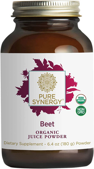 Pure Synergy Beet Juice | 6.4 oz Powder | USDA Organic | Non-GMO | Vegan | Cold-Juiced and Low-Temperature Dried | Beet Pre-Workout Powder