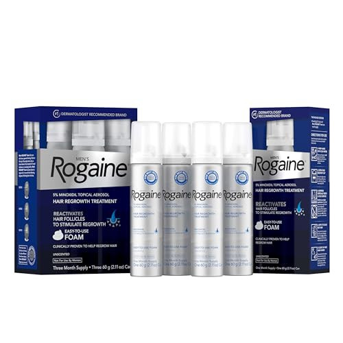 Rogaine Menã¢‚¬„¢S 5% Minoxidil Foam Hair Regrowth Treatment Fda Approved Brand Proven To Improve Hair Regrowth Extra Strength Minoxidil Foam Unscented Aerosol 4 Month Supply (4 X 2.11 Oz Cans)