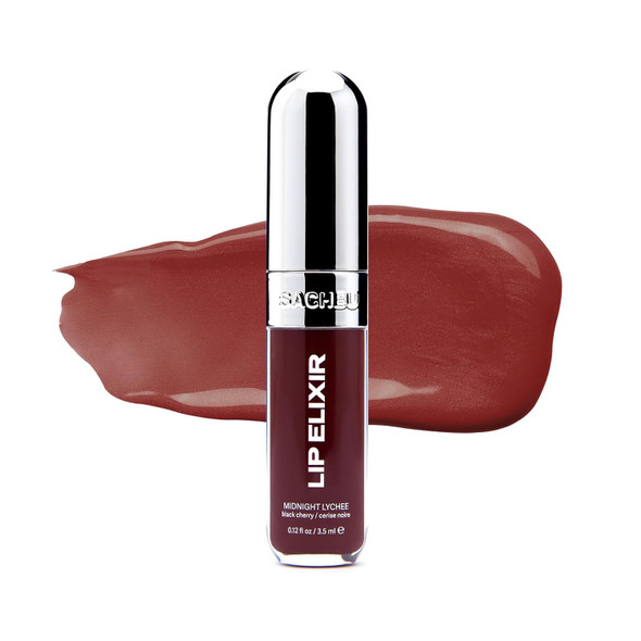 Sacheu Lip Elixir Nourishing And Hydrating Lipgloss Ã¢‚¬ Moisturizing Plumping Lip Gloss Enriched With Collagen Non-Sticky Lip Color Smooth High-Shine Finish Vegan & Cruelty- Midnight Lychee
