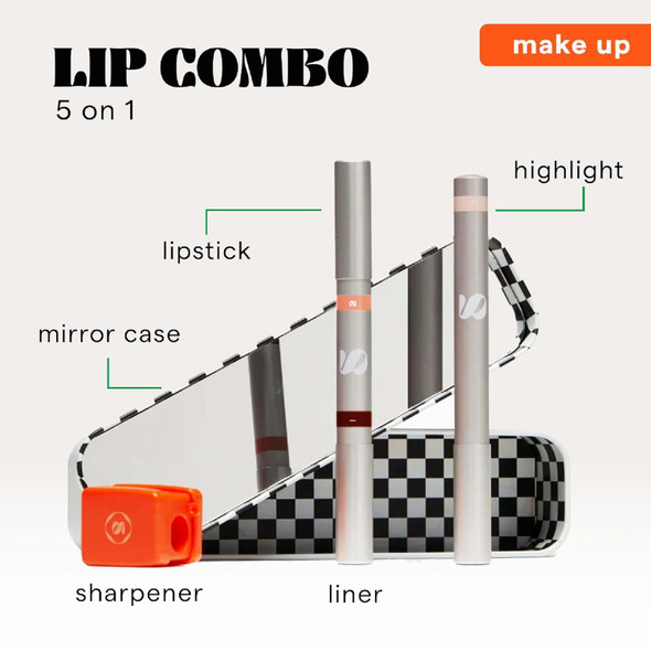Sarelly Sarelly Makeup Kit 5-In-1 Lip Combo Lipstick Lip Liner Highlighter Sharpener & Case Spicy Eggplant Penne