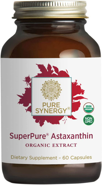 Pure Synergy SuperPure Astaxanthin Extract | 60 Capsules | USDA Organic | Non-GMO | Vegan | Algae-Based | Antioxidant