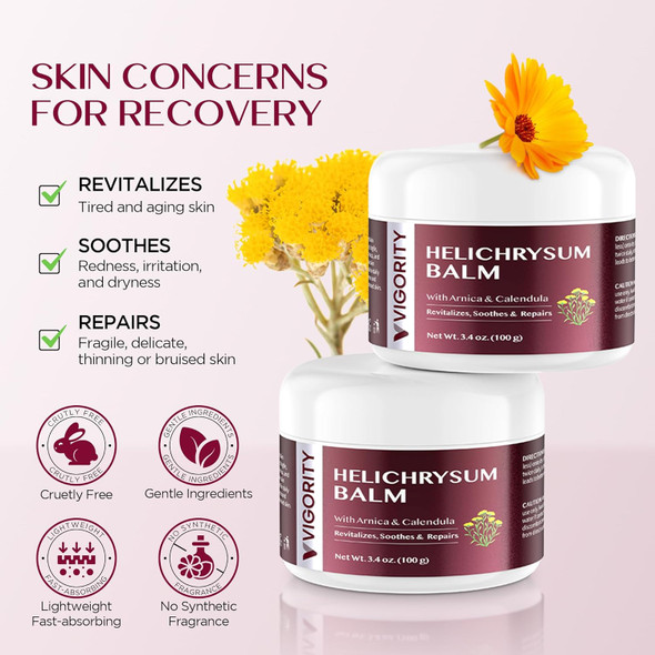 Vigority Helichrysum Balm Soothes & Repairs: Restorative Cream With Arnica & Calendula For Thin Fragile Bruised & Aging Skin Ã¢‚¬Œ Moisturizes & Revitalizes Face & Body Ã¢‚¬Œ Whipped Texture Ã¢‚¬Œ 3.4 Oz