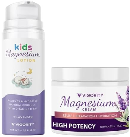 Vigority Magnesium Cream Lotion For Mama & Baby Kids Bundle - Bedtime Calming With Natural Ingredients Lavender Oil Shea Butter & Vitamins - Soothing Relief Safe For Kids