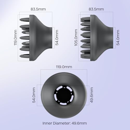 Wavytalk Grey Diffuser - Compatible With Wavytalk Blown Away Ionic Hair Dryer (Fits 49.6Mm Internal Diameter)