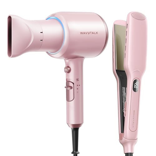 Wavytalk Blown Away Onic Hair Dryer Pink 1.7 Inch Wet To Straight Flat Iron