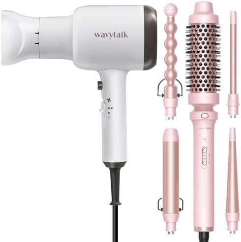 Wavytalk Hair Dryer With Diffuser And Concentrator Professional 1875 Watt And 5 In 1 Curling Wand Set With Curling Brush And 4 Interchangeable