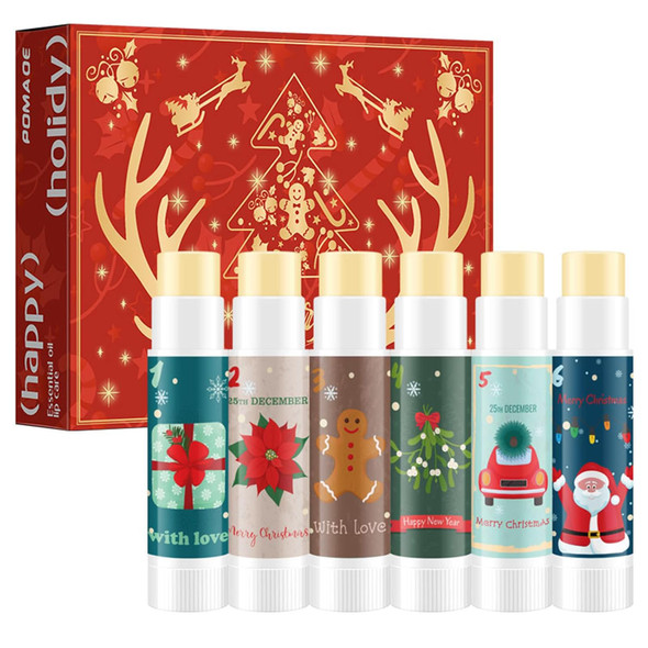 Xiaoks Christmas Lip Balm Set 6 Pcs Festive Themed Lip Balms With Essential Oils For Moisturizing Prevent Dry Chapped Lips Xmas Lip Care Set With Cute Packaging Perfect Holiday S (B-6Pcs)