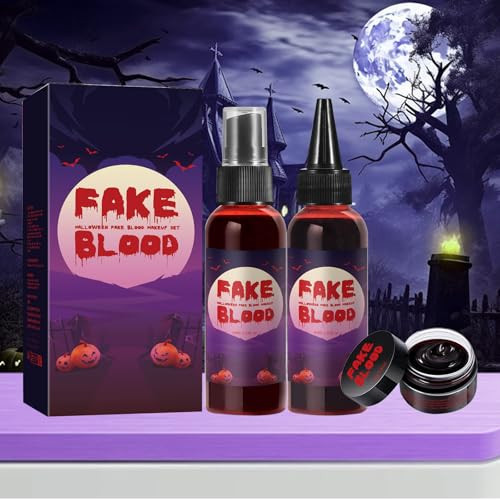 Zgxhga Halloween Fake Blood Makeup Kit - 3Pcs Coagulated 1.41Oz + Spray 1.76Oz + Dripping 1.76Oz Realistic Fake Bloods Makeup Kit For Cosplay Sfx Makeups Stage Horror Film