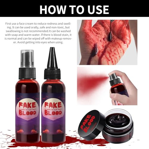 Zgxhga Halloween Fake Blood Makeup Kit - 3Pcs Coagulated 1.41Oz + Spray 1.76Oz + Dripping 1.76Oz Realistic Fake Bloods Makeup Kit For Cosplay Sfx Makeups Stage Horror Film