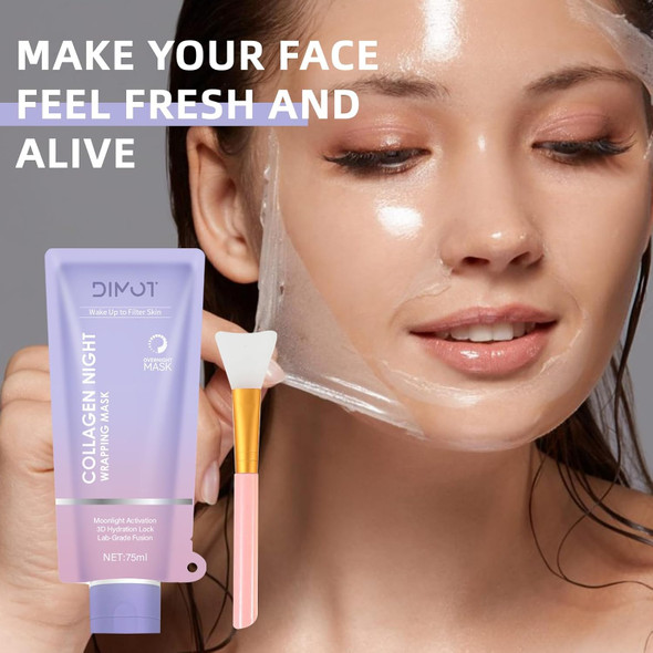 Zgxhga Collagen Night Wrapping Mask Collagen Peel Off Face With Jelly Brush  Deeply Hydrates and  Firming and  Glowy Enhances Skin Elasticity For Glowing Skin 2.54 Fl.Oz (1Pc)