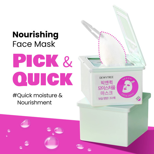 DEWYTREE Pick and Quick Moisture Full Mask 30 Sheets | Korean Collagen Face Mask Skincare Sheets | Hydrating Face Masks w/Ceramide | Intensely Moisturizing Face Masks Beauty Sheet Set